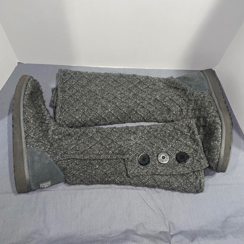 UGG Australia Lattice Cardy Grey Knit Tall Boots 3066 Womens 11